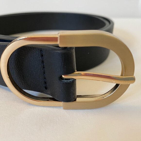 2 Pack Women's Vegan Leather Belts | 1 Black + 1 Blue with gold-tone buckles - Picture 2 of 7